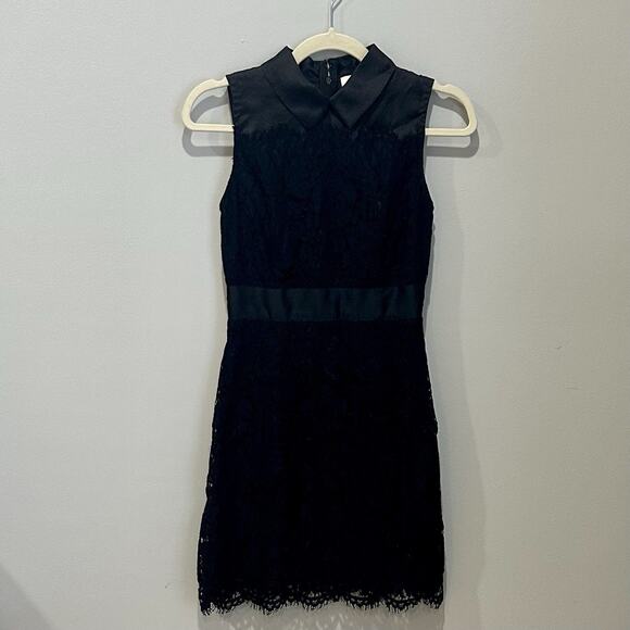 Kate Spade Black Floral Lace Satin A-Line Dress Peter Pan Collar Pointe Size 00 - Picture 2 of 7